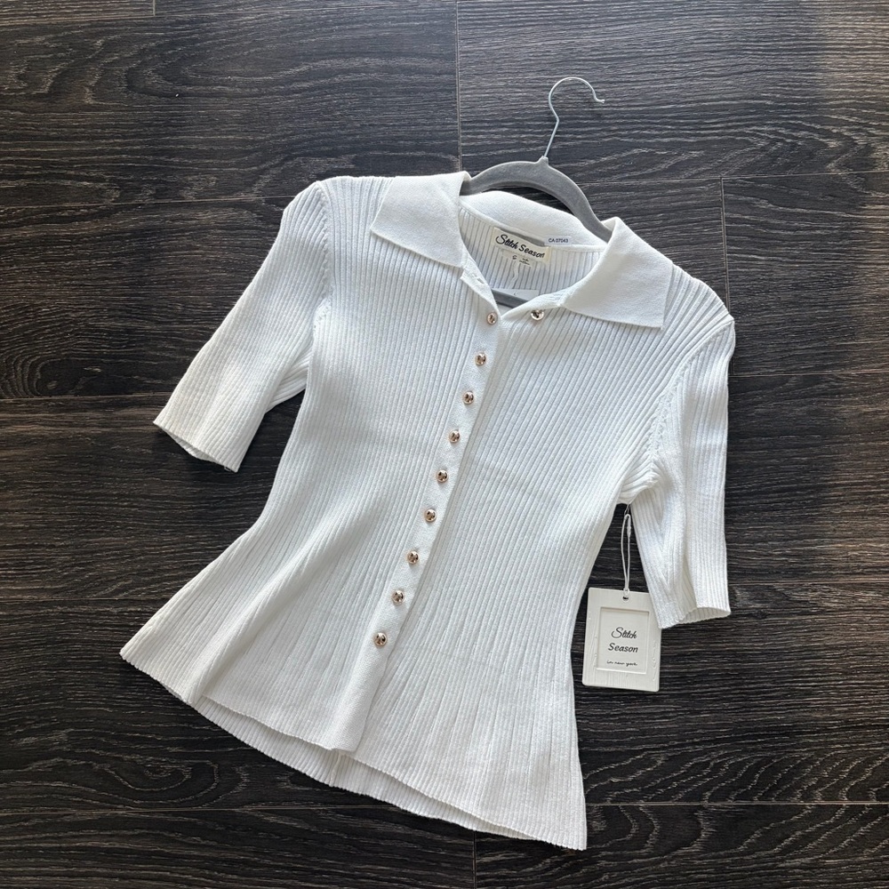 White Button-Up Ribbed Top